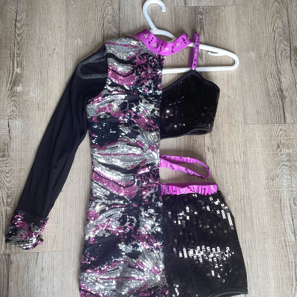 Sequin Dance Costume with Pink and Black Accents